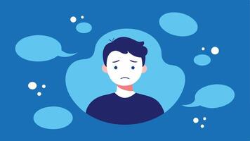 Drowning in Thoughts A figure submerged in water labeled with negative thoughts e.g. Ill never succeed showing how overwhelming thoughts can drown personal aspirations.. vector