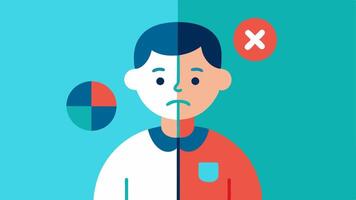Illness and Truth A splitscreen showing a sick individual surrounded by false advice on one side and a healthy person supported by scientific advice on the other side.. vector
