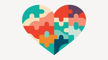 HeartShaped Composition A heartshaped arrangement made up of assorted puzzle pieces with some gaps and a few pieces hovering above representing different facets of personality. The. vector