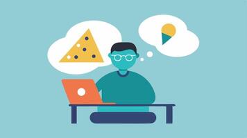 Person in a Casual Setting A person is sitting at a cozy table with a slice of pizza propped up in front of them angled like a laptop screen. The individual appears focused with. vector