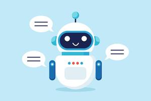 Flat illustration of smart robot chatbot speak with speech bubble symbolizing AI driven customer service vector