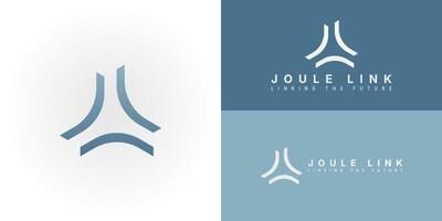 The unique logo consists of three converging curved shapes, subtly embodying the essence of JL for Technology and Communication businesses. This design symbolizes a central network or platform. vector