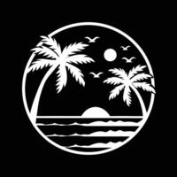 Tropical Beach Scene With Palm Trees Ocean And Birds Silhouette vector