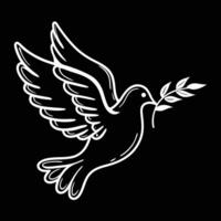 Flying Dove Outline With Olive Branch Symbol Of Peace And Hope Simple Design vector