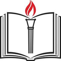 Open Book With Torch Flame Symbolizing Knowledge Education And Learning vector