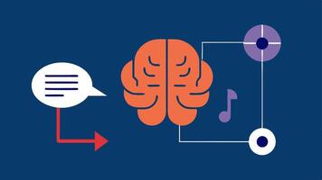 Command Interpretation An abstract representation of an AI brain receiving audio signals converting them into text in different scripts like Latin Cyrillic and Arabic.. vector