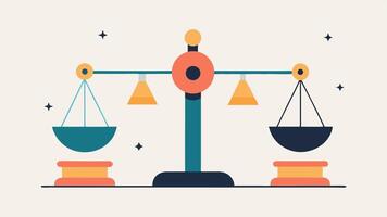 Balancing Scales Two scales balance a shining trophy labeled Look on one side with a dull set of weights labeled Character on the other showing how the first impression affects. vector