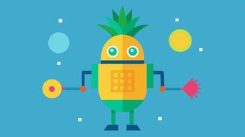 Pineapple Robot A playful design featuring a robot whose body is made of a pineapple with a green spiky crown. The robot has mechanical arms and legs made from shiny metal parts. vector