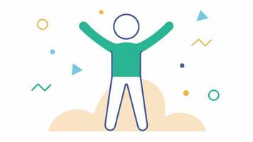 Minimalist Line Art Victory Stance A clean minimalistic illustration of a person in a simple outline style. The figure has one arm lifted high in an emphatic fist pump while. vector