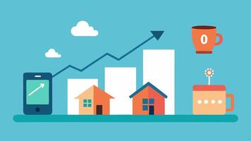 Housing Market Chart A of a housing market chart with an upward trend line next to a gentrifying neighborhood. Add small icons ing digital nomads such. vector