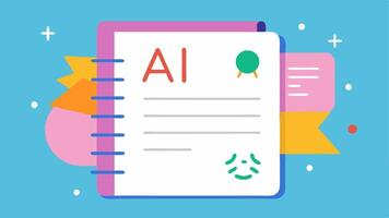 Notebook with Multilingual Notes An illustrated notebook filled with notes in different languages showcasing how AI can help users understand and learn new languages.. vector