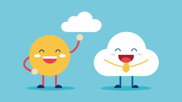 Comedy Medals Two characters one holding a gold medal labeled Humor joking together while the other character releases a bunch of stress clouds behind them..