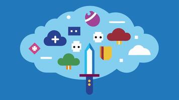 Game Library in the Cloud A visual of a stylized cloud filled with various game icons like swords cars etc. symbolizing a vast library of games accessible online.. vector