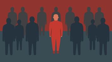 Lonely Figure A silhouette of an individual standing alone in a crowd with faint outlines of people around highlighting feelings of isolation and loneliness.. vector