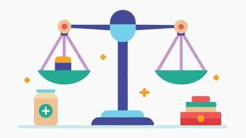 Balance Scale A balance scale with items representing personal needs on one side and external demands on the other demonstrating the equilibrium boundaries can create for emotional. vector