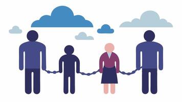 Chains of Pain A visual of chains connecting different family members grandparents parents children with the chains made of dark clouds representing trauma.. vector