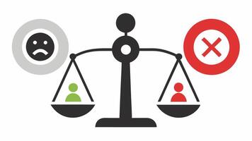 Balance Scale A scale balancing negative and positive experiences with a figure adding weights positive experiences to bring equilibrium symbolizing cognitive reframing.. vector