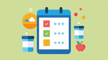 Daily Reminders An illustration of a smartphone calendar displaying daily reminders for meals workouts and hydration with colorful icons to represent each activity.. vector