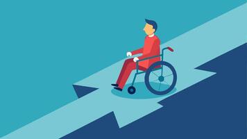 Uneven Pavement An of a person in a wheelchair struggling to maneuver over an uneven sidewalk with cracks and potholes clearly visible.. vector