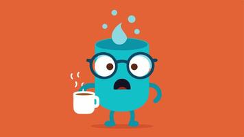 OvertheTop Regret In this illustration a character with glasses has their mouth in an exaggerated O shape. The coffee mug is halfway tipped sending a stream of coffee soaring. The. vector