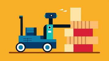 Forklift Operation An AIpowered forklift robot autonomously picking up pallets from ground level and stacking them in designated areas showcasing its ability to operate in tight. vector