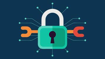 Lock and Keyhole A large padlock with an open keyhole emitting digital streams of data symbolizing that even locked data can be vulnerable if the key is compromised.. vector