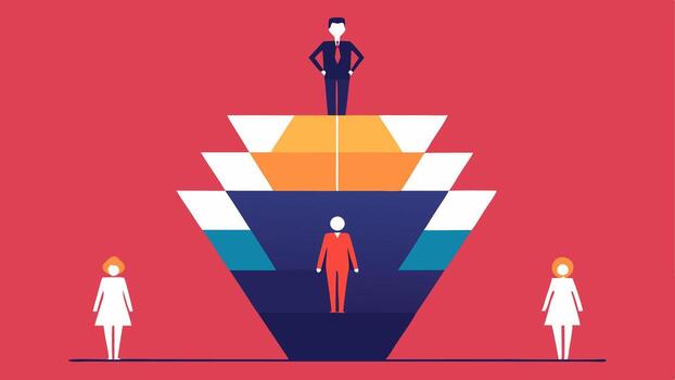 Inverted Pyramid of Power A pyramid chart with a few male figures at the top while there are many female figures at the bottom showcasing the unequal distribution of power in. vector