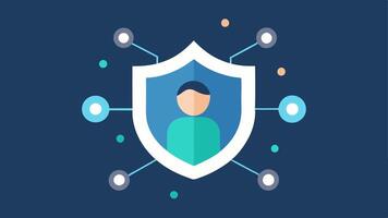 Identity Shield A shield icon encapsulating a persons profile image symbolizing the protection of personal data with small blockchain nodes floating around it.. vector