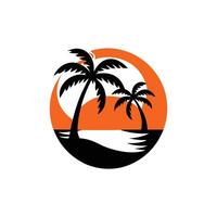 Two Palm Trees On A Beach At Sunset Graphic vector
