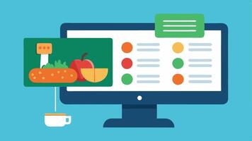 AI Nutrition Interface A computer screen displaying an AI interface analyzing various dietary inputs and generating meal recommendations with colorful charts.. vector