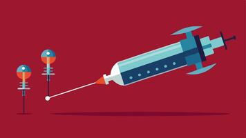 Nanoparticle Delivery System A sleek futuristic of a syringe delivering tiny nanobots into the skin emphasizing precision and depth of delivery.. vector