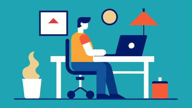 hogar oficina un persona con un invalidez trabajando desde hogar en un bien adaptado espacio de trabajo presentando ergonómico mueble y asistencial tecnología destacando el importancia de inclusivo. vector