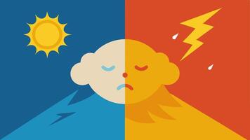 Emotional Weather A split image showing a sunny day on one side and a stormy day on the other symbolizing the fluctuation of emotions during and after traumatic experiences.. vector