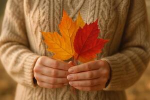Capturing Autumn Colors With Vibrant Maple Leaves During a Serene Outdoor Fall Day photo