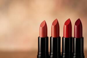 Vibrant Selection of Lipsticks Displayed on a Neutral Background in a Beauty Setting photo