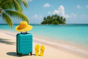 Vibrant Beach Setting With a Suitcase and Flip-Flops Under the Sun photo