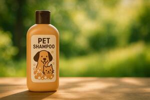 Pet Shampoo Bottle With Playful Design in a Green Garden During Daylight photo