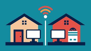 Home Learning Environment Two homes depicted side by sideone with a dedicated study space multiple devices and stable WiFi. vector