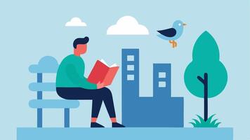 Lost in Translation A person sitting on a bench buried in a book with a city map seemingly lost in direction while a nearby bird sings unnoticed.. vector