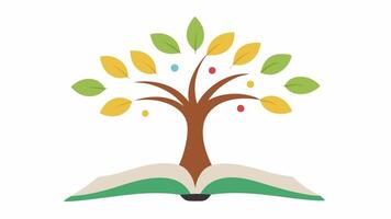 Open Book with Tree Top View An open book lies flat at the bottom of the illustration with a robust tree emerging from its center. The trees trunk is thick and textured extending. vector
