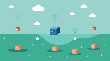 Microclimate Sensor Network Depict a series of small sensors tered throughout a field interconnected with lines to represent data sharing about microclimate variations.. vector