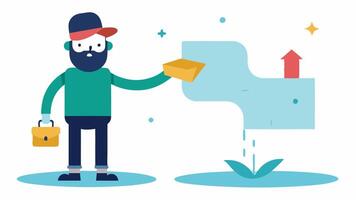 Journey Torn Map A character stands with a torn and wornout map in one hand looking puzzled at the elaborate routes depicted. In the other hand they point toward a clear pathway. vector