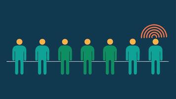 Line of Passengers A simplified showing a line of passengers eagerly waiting with a visualization of fingerprints glowing beside them as they prepare to scan.. vector