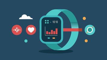 Multifunctional Health Tracker A futuristic wristband combining various health metrics heart rate steps calories and hydration levels with dynamic graphs on the screen.. vector