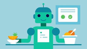 Nutritional Assistance Robot A robot in a cafeteria serving healthy meals to patients equipped with a digital menu and dietary recommendations based on individual health needs.. vector