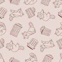 Outline Seamless Pattern of Raccoon Trash Can Background for Fashion Wrapping Print Fabric vector