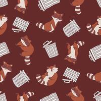 Seamless Pattern of Raccoon Trash Can Background for Fashion Wrapping Print Fabric Surface vector