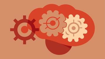 Brain with Gears An illustration of a brain with gears inside where the gears are rusty and stuck symbolizing slowed cognitive function due to chronic stress.. vector