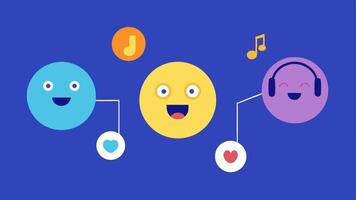 MoodBased Recommendations The illustration of various moods represented by emojis and the AI suggesting playlists that match each mood e.g. happy sad energetic.. vector