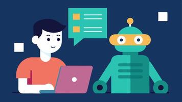 Learning from Examples A programmer sitting next to an AI robot studying a collection of bestpractice code examples together indicating a learning exchange.. vector
